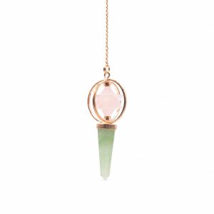 Heart Compass- Two Piece Spinning Merkaba Star in Copper Pendulum -  Rose Quartz &amp; Green Aventurine