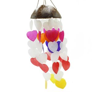 Coconut &amp; Capiz Windchimes - Big Hearts - 40cm