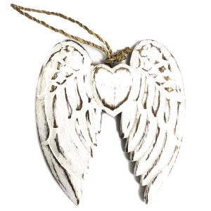 Hand Crafted Small Double Angel Wing &amp; Heart - 15cm