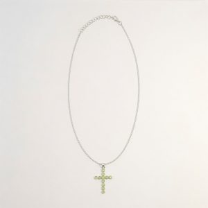 Indian Devotional Pendant - Silver Plated (45cm Chain)- Peridot Crucifix