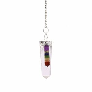 Crystal - 7 Chakra Bounded Thin Point Flat Pendant