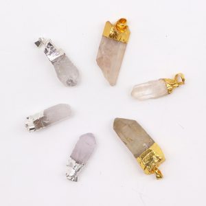 Gemstone Clear Quartz Gold &amp; Silver Plated Pendants (6 assorted)