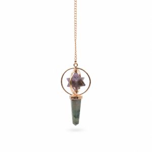 Cosmic Navigator- Two Piece Spinning Merkaba Star in Copper Pendulum -  Amethyst &amp; Labradorite