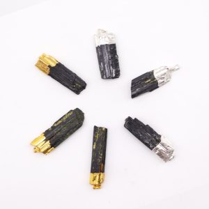 Gemstone Indian Tourmaline &amp; Silver Plated Pendants (6 assorted)