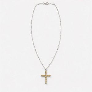 Indian Devotional Pendant - Silver Plated (45cm Chain)- Citrine Crucifix