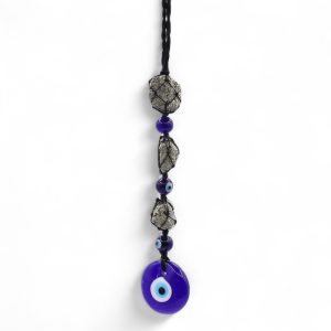 Hanging Stone Pendant - Pirite Stones &amp; Beads- Evil Eye