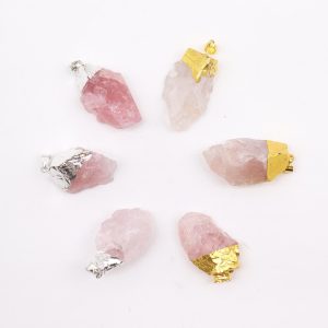 Gemstone Rose Quartz Gold &amp; Silver Plated Pendants (6 assorted)
