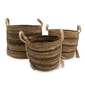 Bananna Leaf &amp; Seagrass Large Baskets - Natural Browns- Set of 3