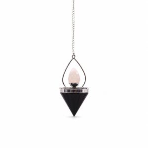 Gemstone Lantern of Life Pendulum - Black Agate &amp; Rose Quartz