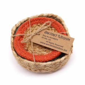 Natural Coaster - Jute &amp; Cotton 10cm  (set of 6) Mixed colours in basket