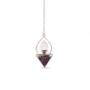 Gemstone Lantern of Life Pendulum - Amethyst &amp; Rock Quartz
