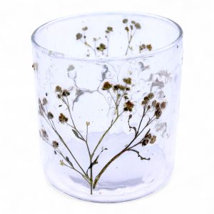 Natural Floral Glass - Straight Candle Holder - Margarita  - (8x8cm)