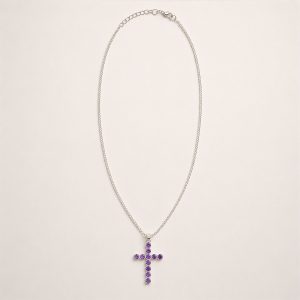 Indian Devotional Pendant - Silver Plated (45cm Chain)- Amethyst Crucifix