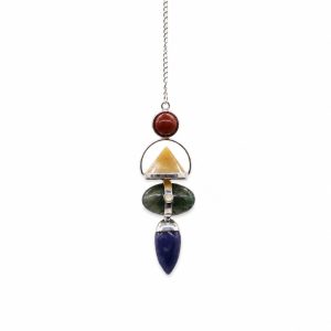Four Elements Gemstone Pendulum - Red Jasper, Yellow Adventurine, Moss Agate, Sodalite &amp; Moonstone
