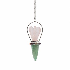 The Heart Oracle - Two Piece Angel Pendulum - Chakra Band - Rose Quartz &amp; Green Aventurine